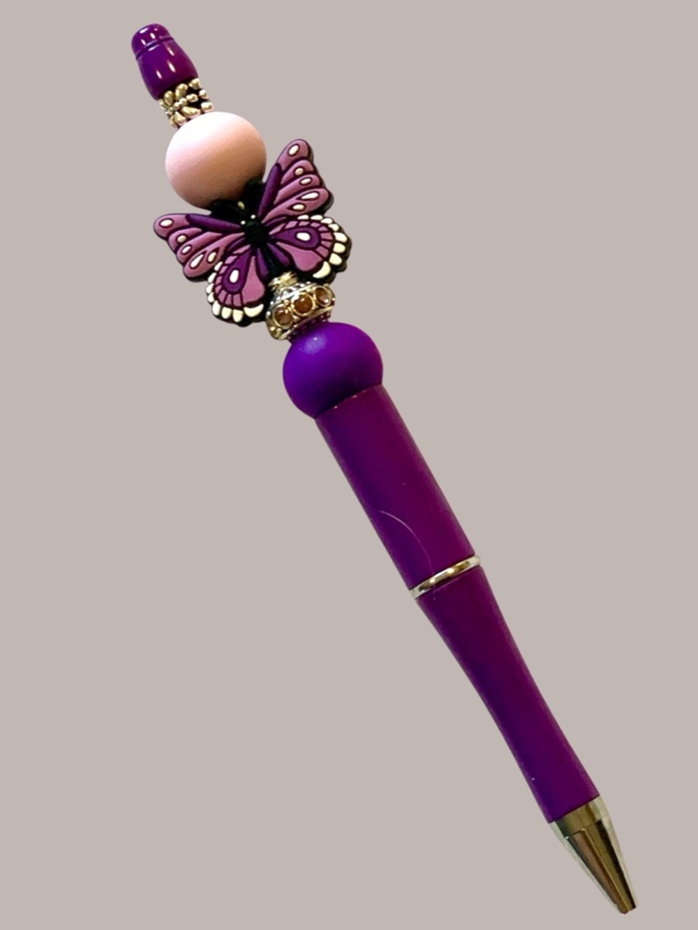 Purple Butterfly Handmade Beaded Pen